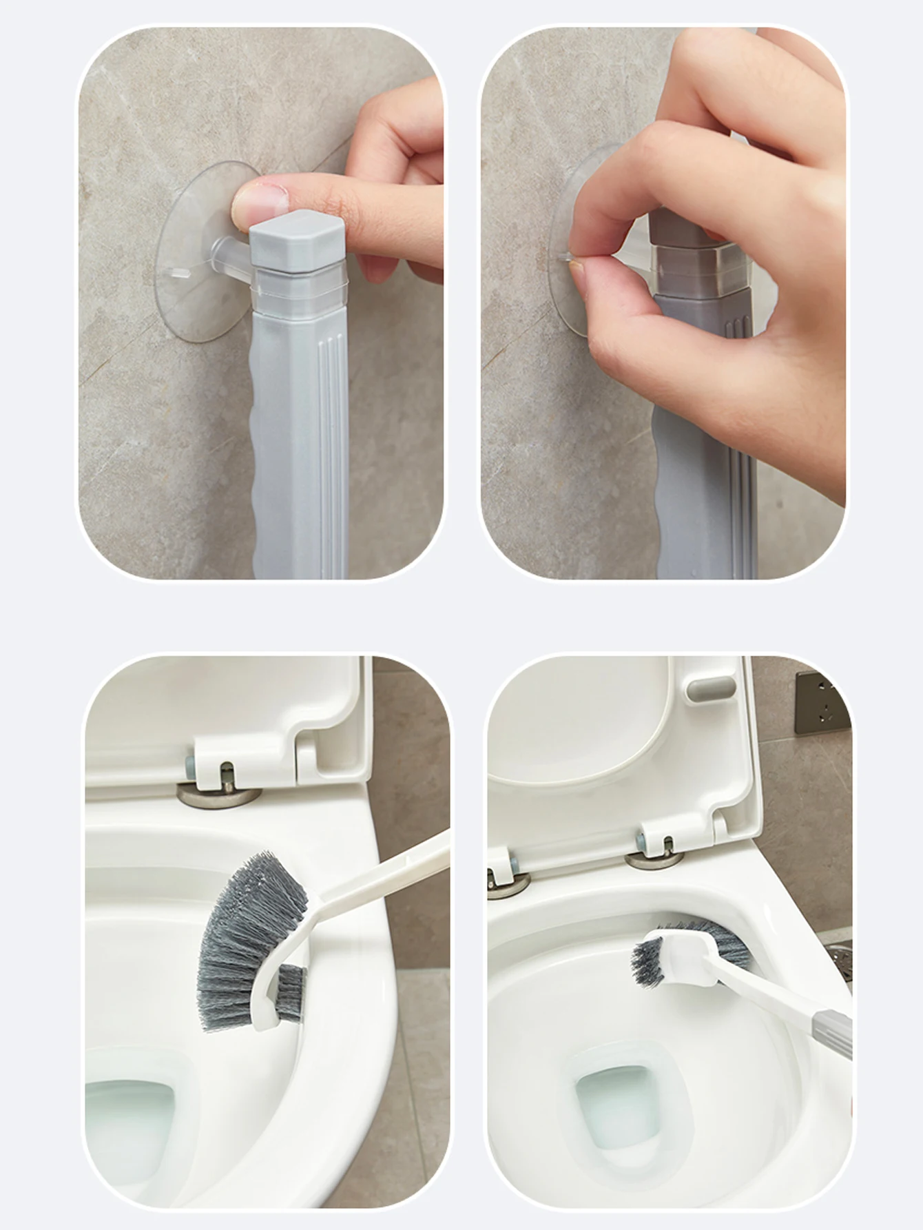 Long Handled Toilet Brush Suction Cup Type Hole Free Wall Mounted Double-Sided Elbow No Dead Corners Cleaning Squatting Sink