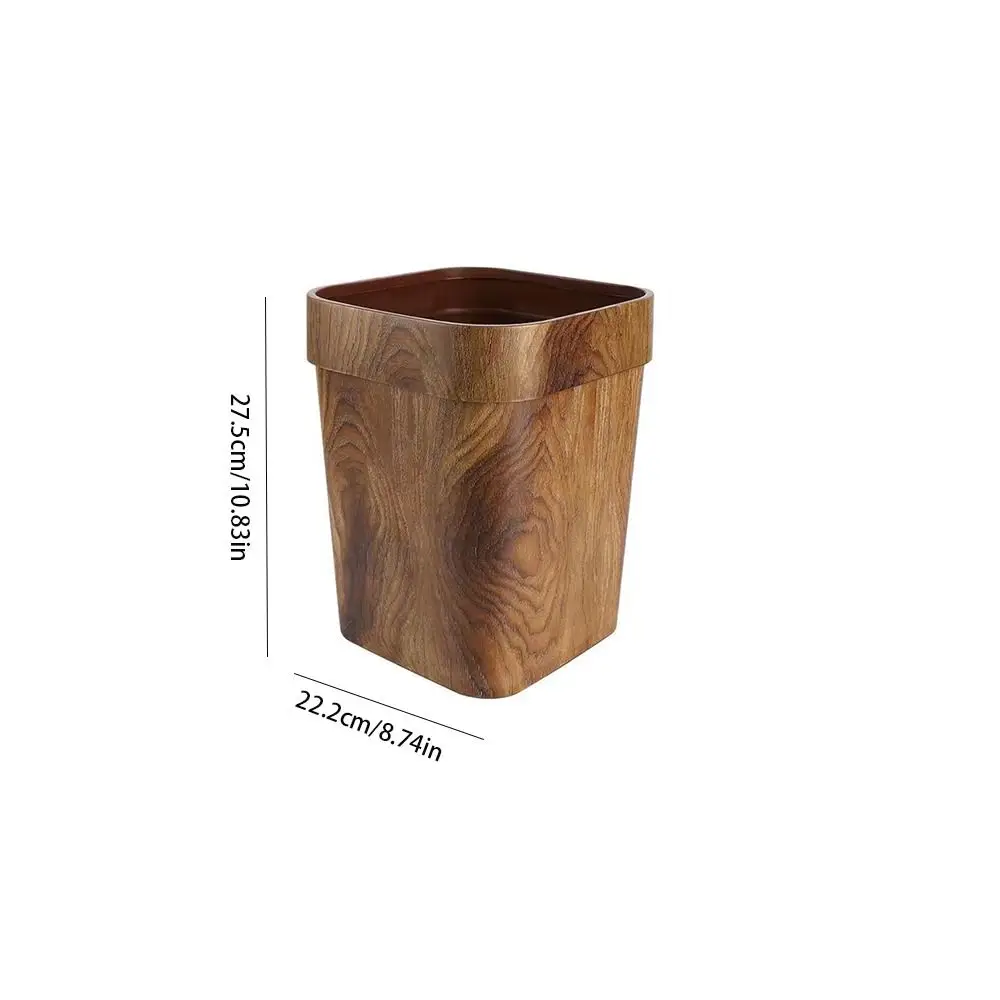 Square Wood Grain Trash Can Household Plastic Uncovered Office Bathroom Trash Can