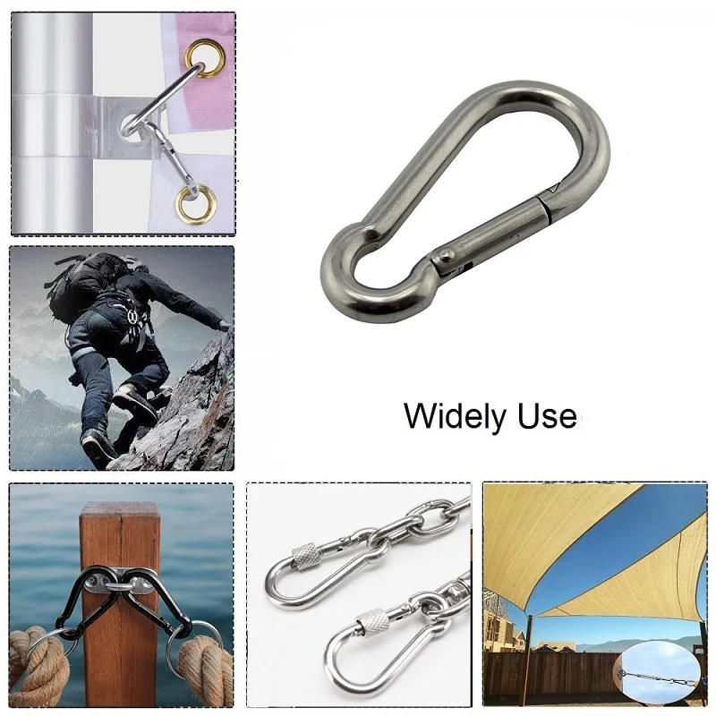 Carabiner Hook Marine Stainless Steel 50mm 60mm 70mm 80mm Length Large Heavy Duty Stainles Carabiner