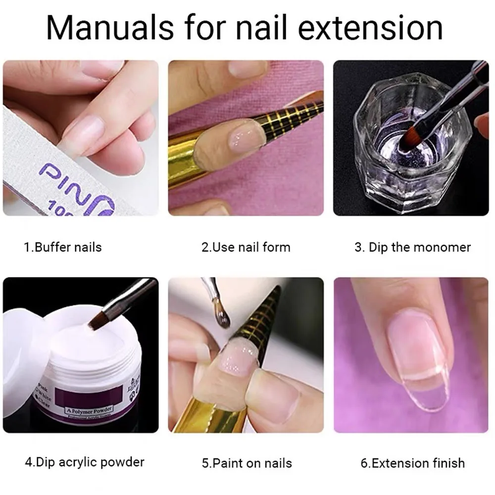 120ML 4.23 OZ Acrylic Nail Powder Pink Clear & White Acrylic Crystal Powder Odor-Free Bubble-Free No Need Nail Lamp Long-Lasting