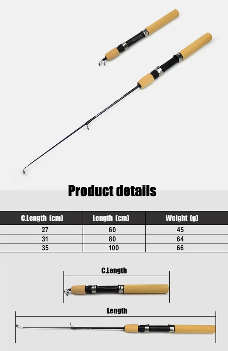 WEIHE  0.6m 0.8m 1m Fishing Tackle Carbon Mini Winter Ice Fishing Shrimp Rod