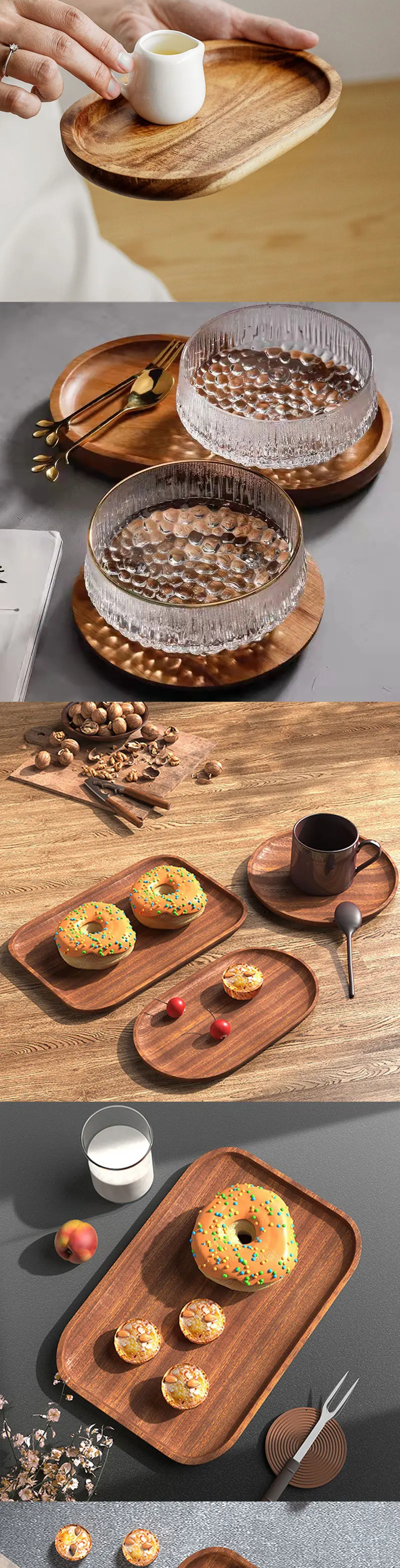 Walnut Wooden Tray Ins Wind Small Wooden Plate Japanese Rectangular Dinner Plate Cake Bread Coffee Tea Solid Wood Plate Tray