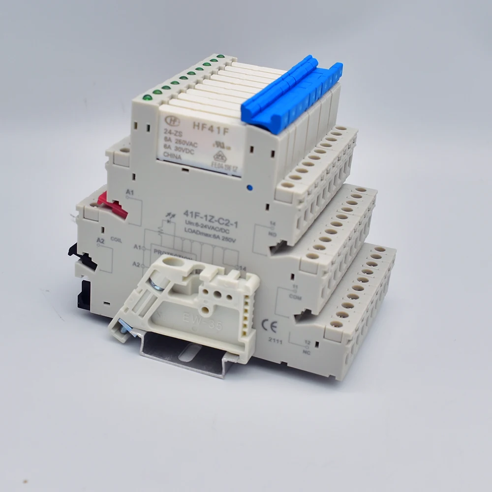 10PCS Ultra Slim Relays with LED 6A, DIN Rail Mount, 41F-5-C2, 41F-12-C2, 41F-24-C2, 5V, 12V, 24V