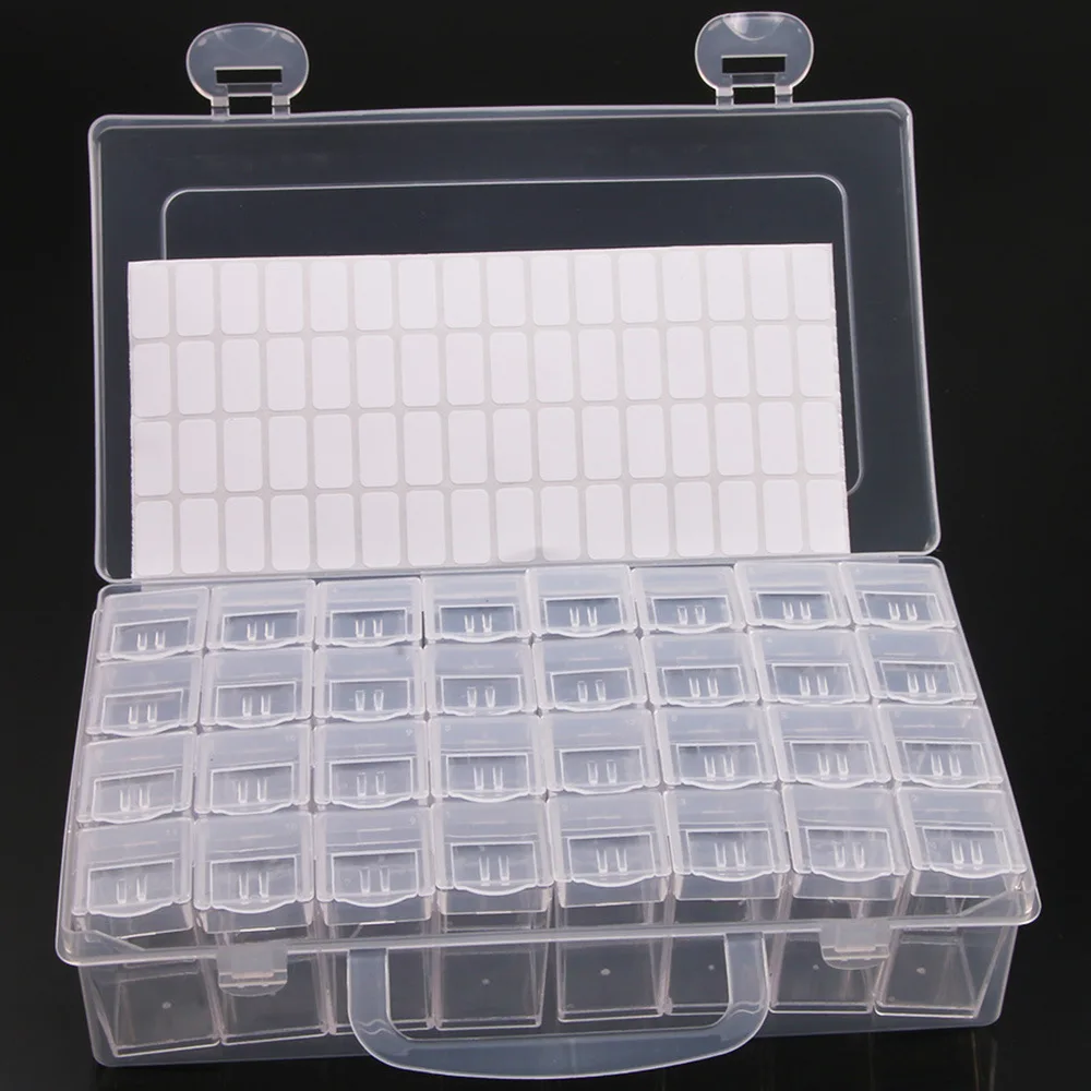 1pc 28/32/48/56/64 Slots Plastic Storage Box, DIY Diamond Painting Beads Charms Jewelry Accessories Organizer Box