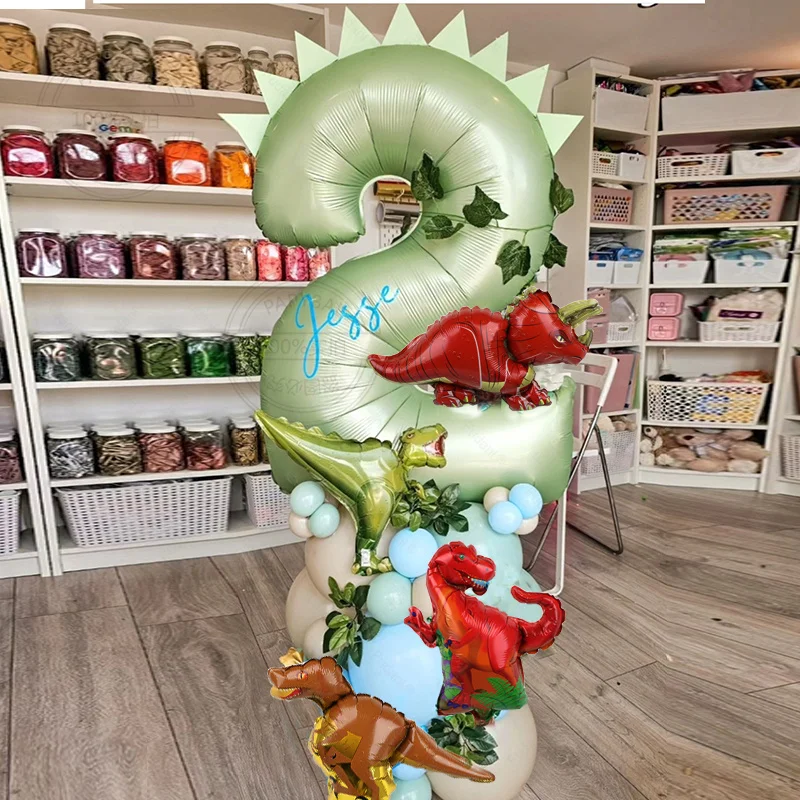 29pcs Dinosaur Theme Balloons 40inch Green Digital Birthday Balloon Baby Shower birthday party Jungle Dinosaur Decoration
