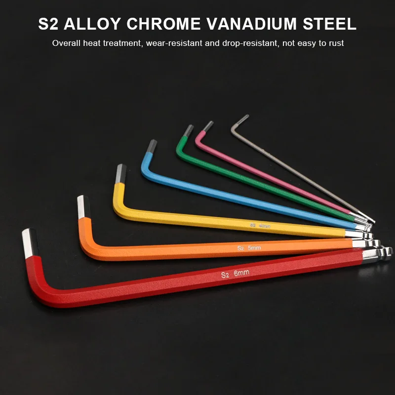 7Pcs Bike Hex Tool MTB Road Bike Repair Tool Kit Bicycle Colorful Hexagon Spanner Flat Ball Opening Wrench 1.5/2/2.5/3/4/5/6mm