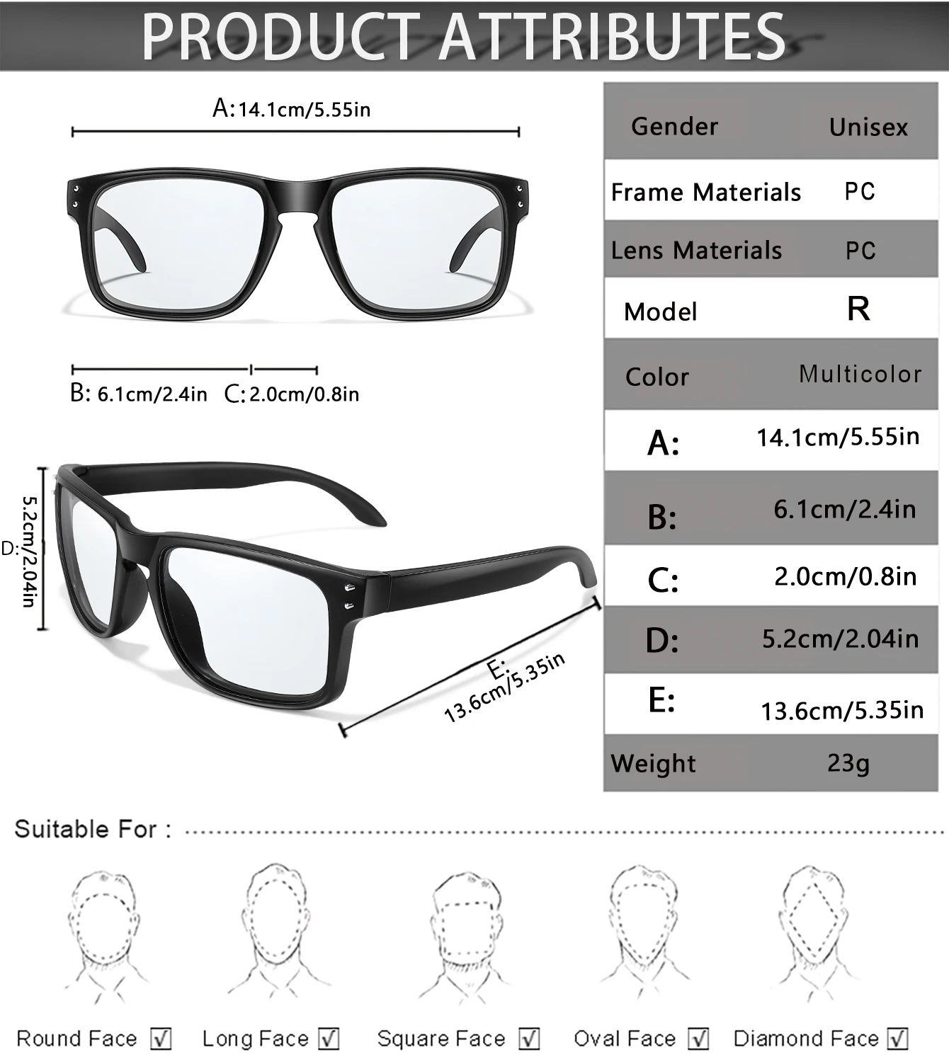 Simple Fashion Photochromic Cycling Sunglasses Men Women Outdoor Sport Mtb Bicycle Eyewear Square Windproof Classic Goggles