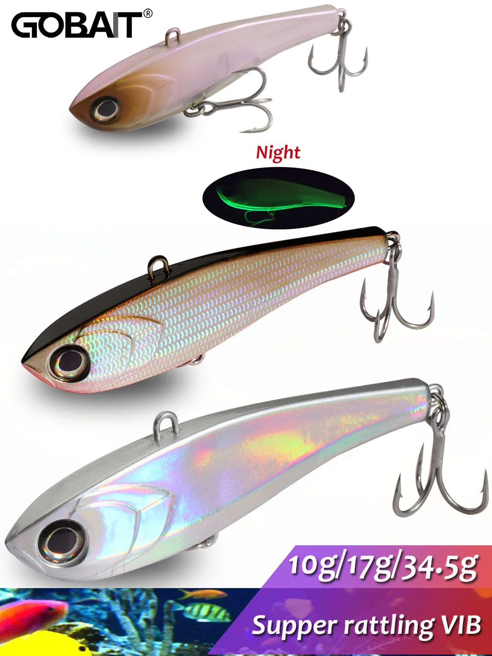 GOBAIT VIBRATION High Pitch VIB 10g 17g 34.5g Sinking Pencil Lure Long Casting Fishing Bass Pesca Swimbait Hook Silicone Bait