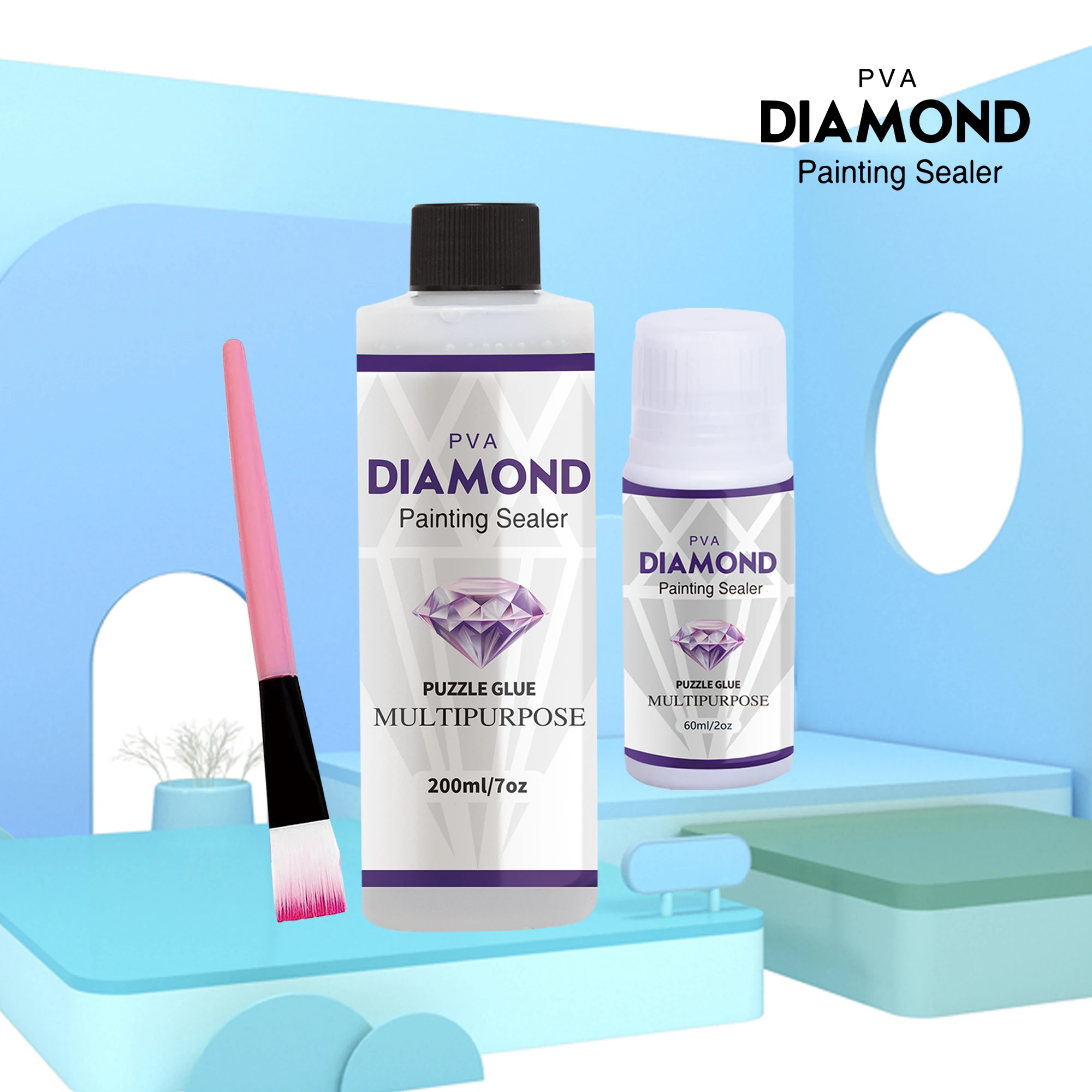 2 In 1 60ML/200ML Diamond Painting Sealer 5D Diamond Painting Art Glue And Silicone Brush Permanent Hold & Shine Effect Sealer