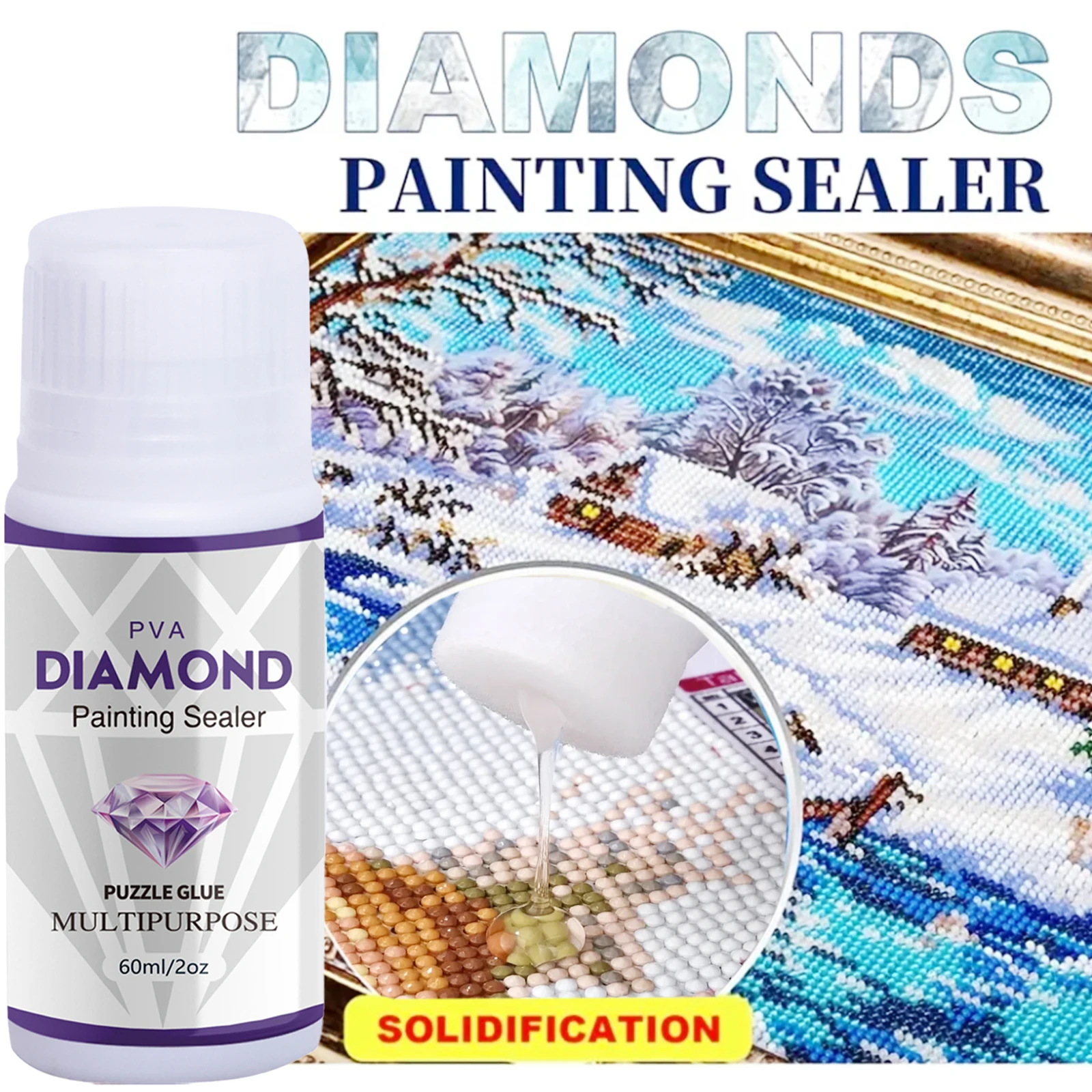 2 In 1 60ML/200ML Diamond Painting Sealer 5D Diamond Painting Art Glue And Silicone Brush Permanent Hold & Shine Effect Sealer