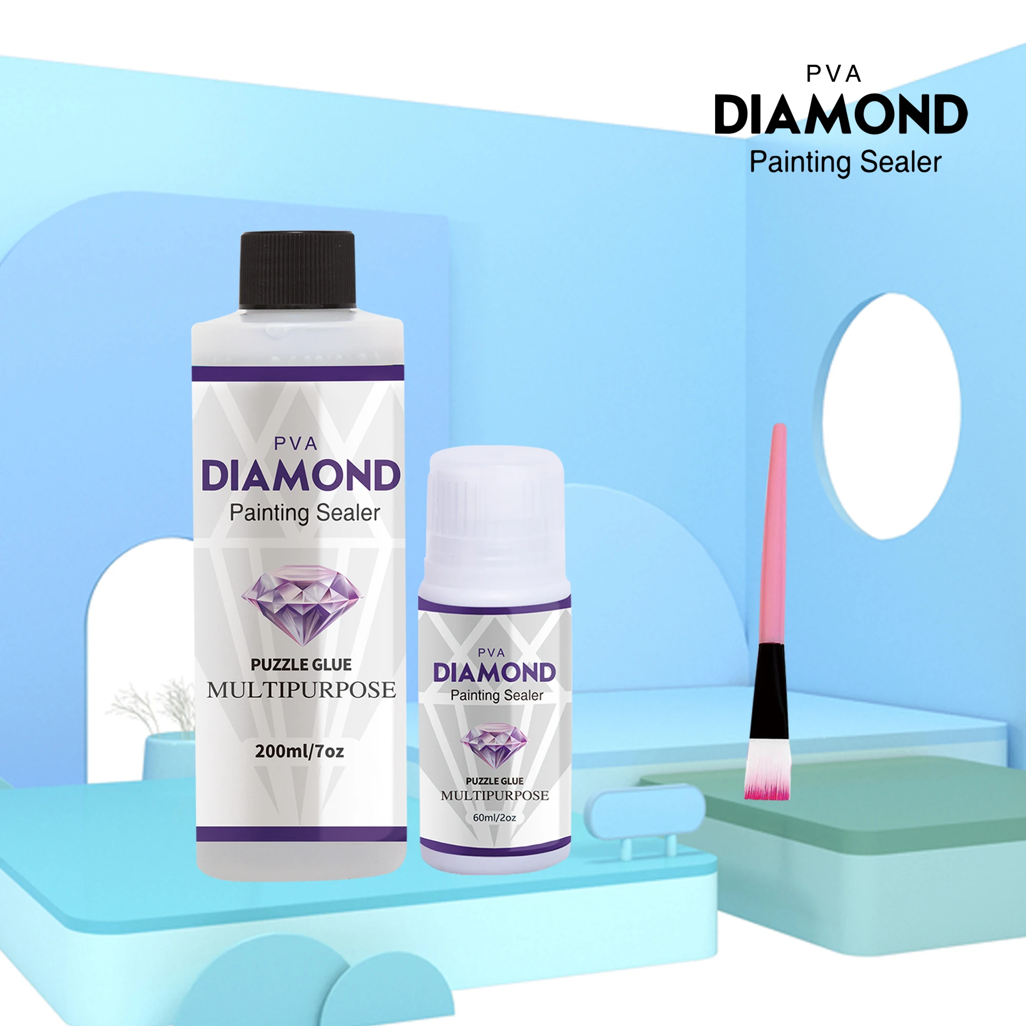 2 In 1 60ML/200ML Diamond Painting Sealer 5D Diamond Painting Art Glue And Silicone Brush Permanent Hold & Shine Effect Sealer
