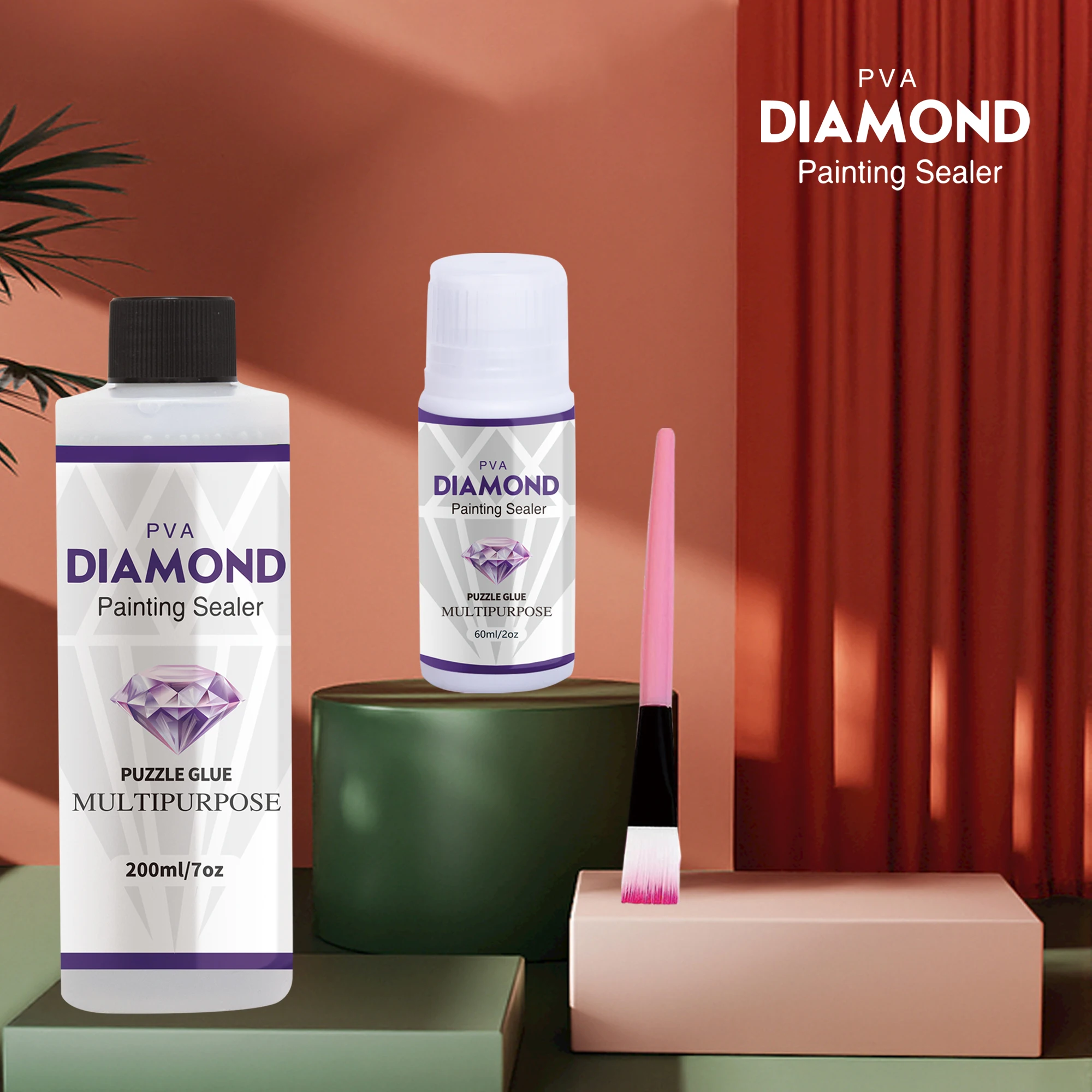 2 In 1 60ML/200ML Diamond Painting Sealer 5D Diamond Painting Art Glue And Silicone Brush Permanent Hold & Shine Effect Sealer