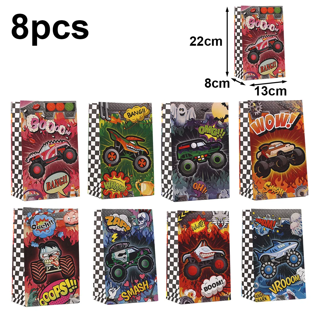 Racing Monster Truck Birthday Party Supplies Tableware Gift Bag Keychain Temporary Tattoos Stickers Balloon Slap Bracelets
