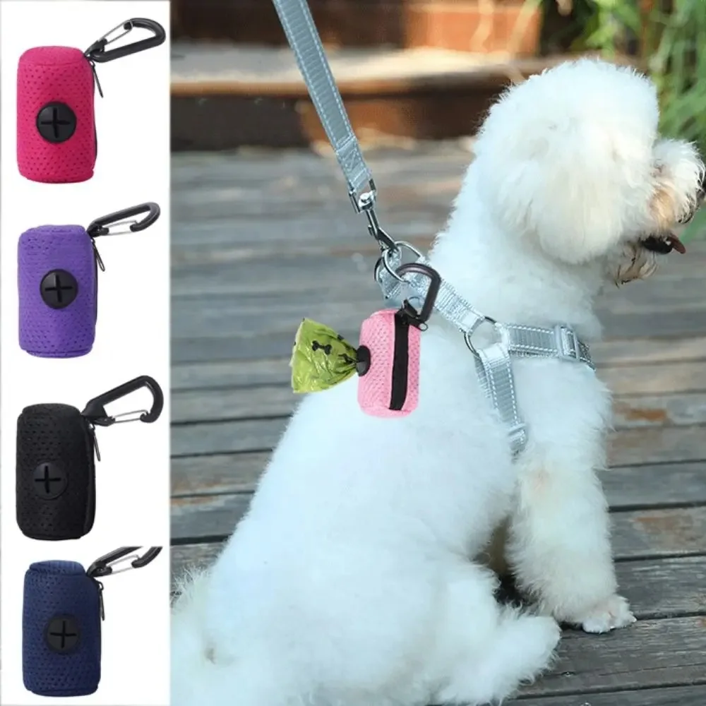 Mesh Dog Poo Bags Dispenser Portable Hanging with Buckle Dogs Waste Bag Holder Colorful Pet Garbages Dispensers For Walking