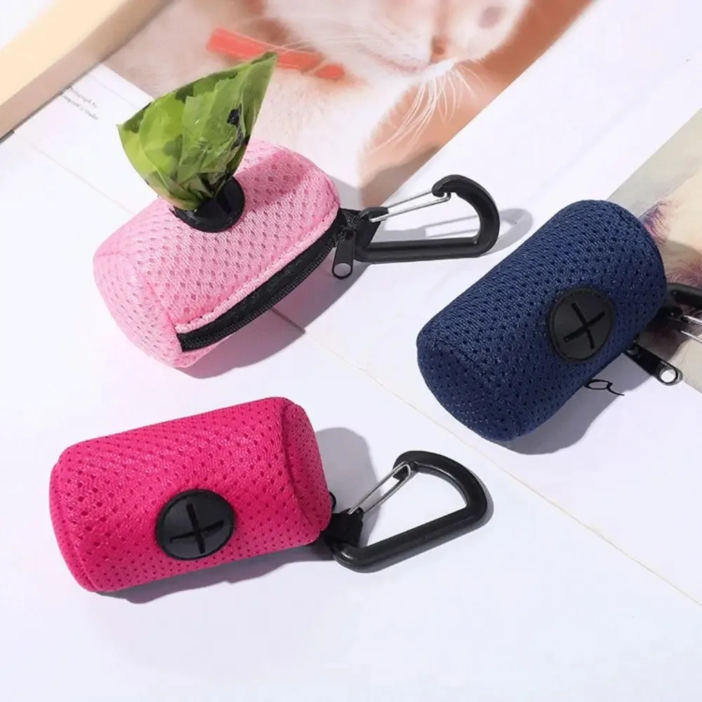 Mesh Dog Poo Bags Dispenser Portable Hanging with Buckle Dogs Waste Bag Holder Colorful Pet Garbages Dispensers For Walking