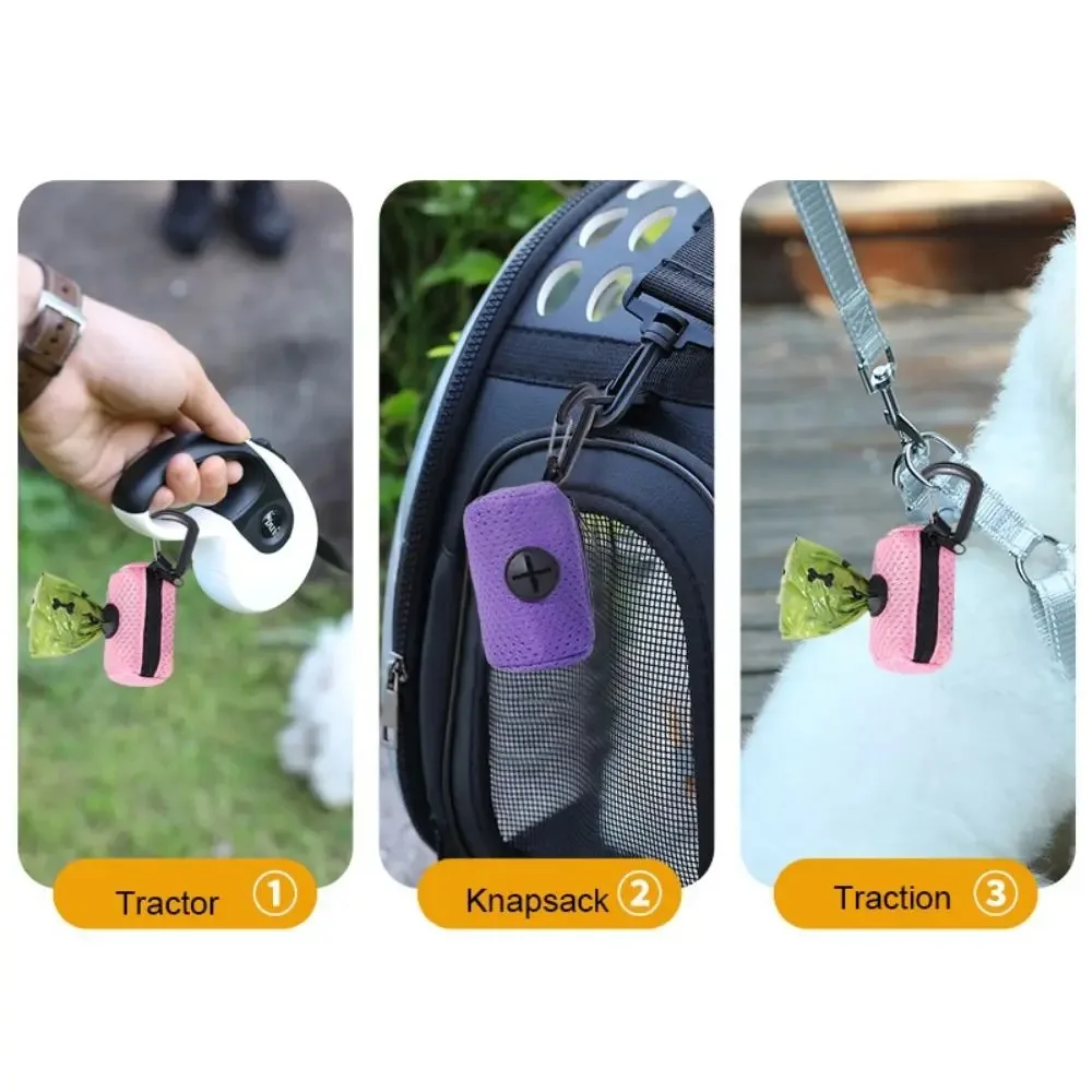 Mesh Dog Poo Bags Dispenser Portable Hanging with Buckle Dogs Waste Bag Holder Colorful Pet Garbages Dispensers For Walking