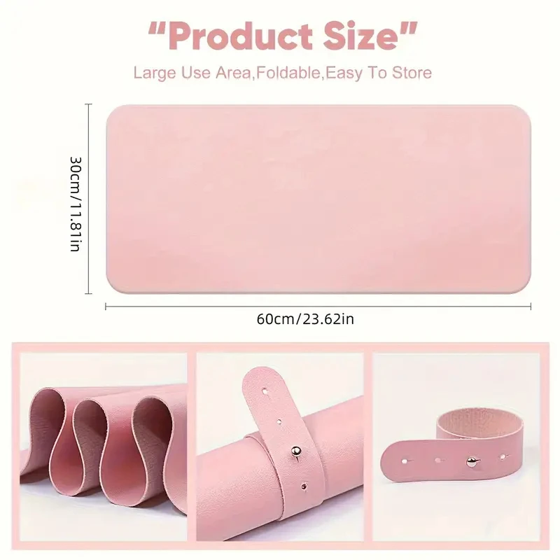 Nail Art Table Mat Soft Foldable Manicure Hand Rest Pad Waterproof Scratch Easy-Clean Office Desk Mat Portable PU Leather Pads