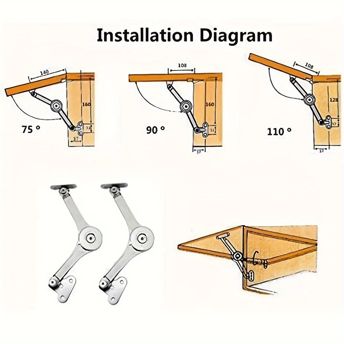 Lid Support Hinge in Satin Nickel Folding Lid Stay Hinge with Soft Close, Perfect for Toy Box/Drawer Window/Wardrobe/Cabinet Doo