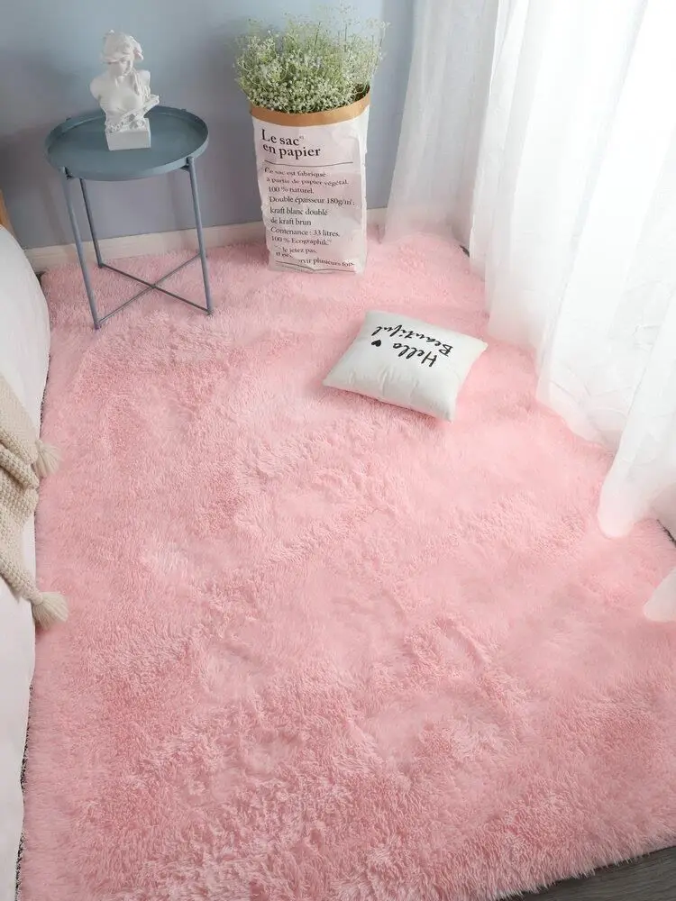 Pink Bedroom Carpet For Children's Room Cute Girls Floor Soft Mat Living Room Decoration White Fluffy Large Kids Bedside Rugs