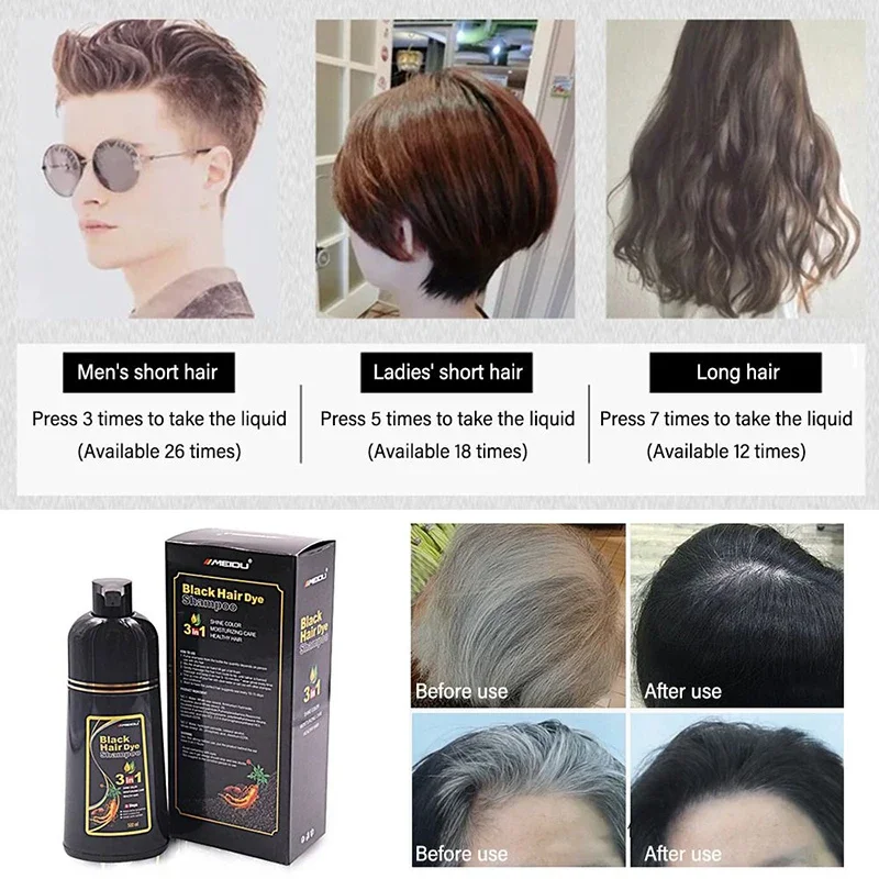 Meidu 3 In 1 Instant Coloring Shampoo Natural Black Color for Men Women Hair Dye Herbal Brown Purple Hair Dye Hair Dye Shampoo