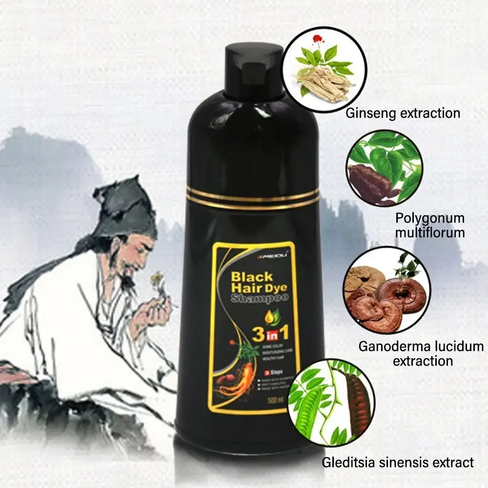 Meidu 3 In 1 Instant Coloring Shampoo Natural Black Color for Men Women Hair Dye Herbal Brown Purple Hair Dye Hair Dye Shampoo