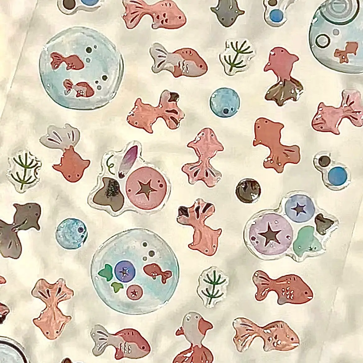 Goldfish Crystal Drop Adhesive Sticker, Ins Transparent Cute 3d Handbook IPad Mobile Phone Decoration DIY Sticker