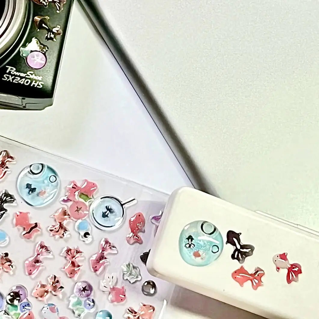 Goldfish Crystal Drop Adhesive Sticker, Ins Transparent Cute 3d Handbook IPad Mobile Phone Decoration DIY Sticker