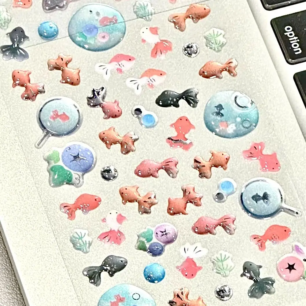 Goldfish Crystal Drop Adhesive Sticker, Ins Transparent Cute 3d Handbook IPad Mobile Phone Decoration DIY Sticker