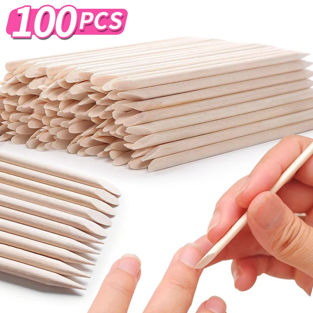 100Pcs Orange Wood Sticks for Nails Double Sided Cuticle Pusher Remover Nail Art Manicure Pedicure Tool for Manicure Pedicure