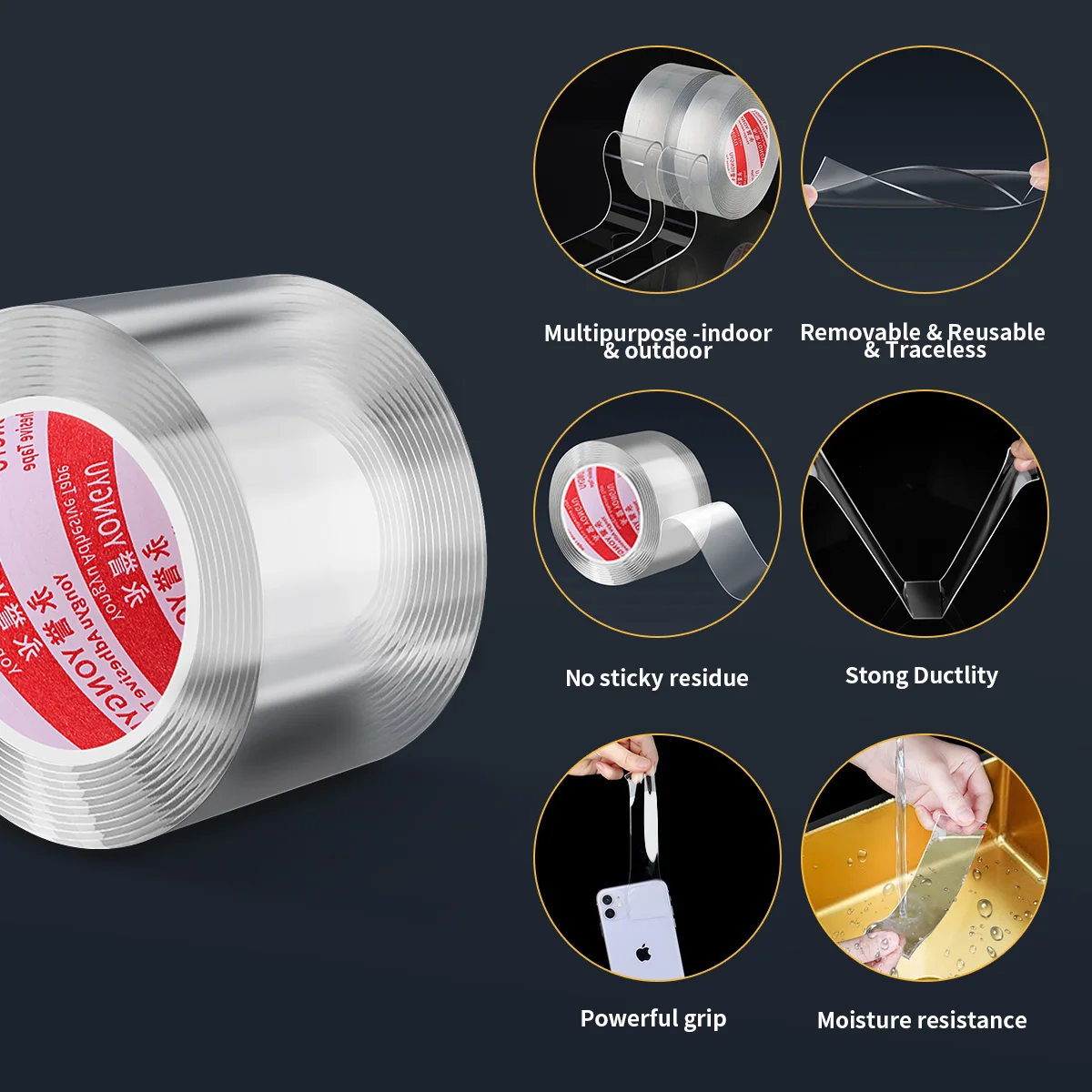 Ultra-strong Nano Double-Sided Tape High Adhesion Transparent Automotive Decoration Fixed Ornaments Gift Heavy-duty Sticky