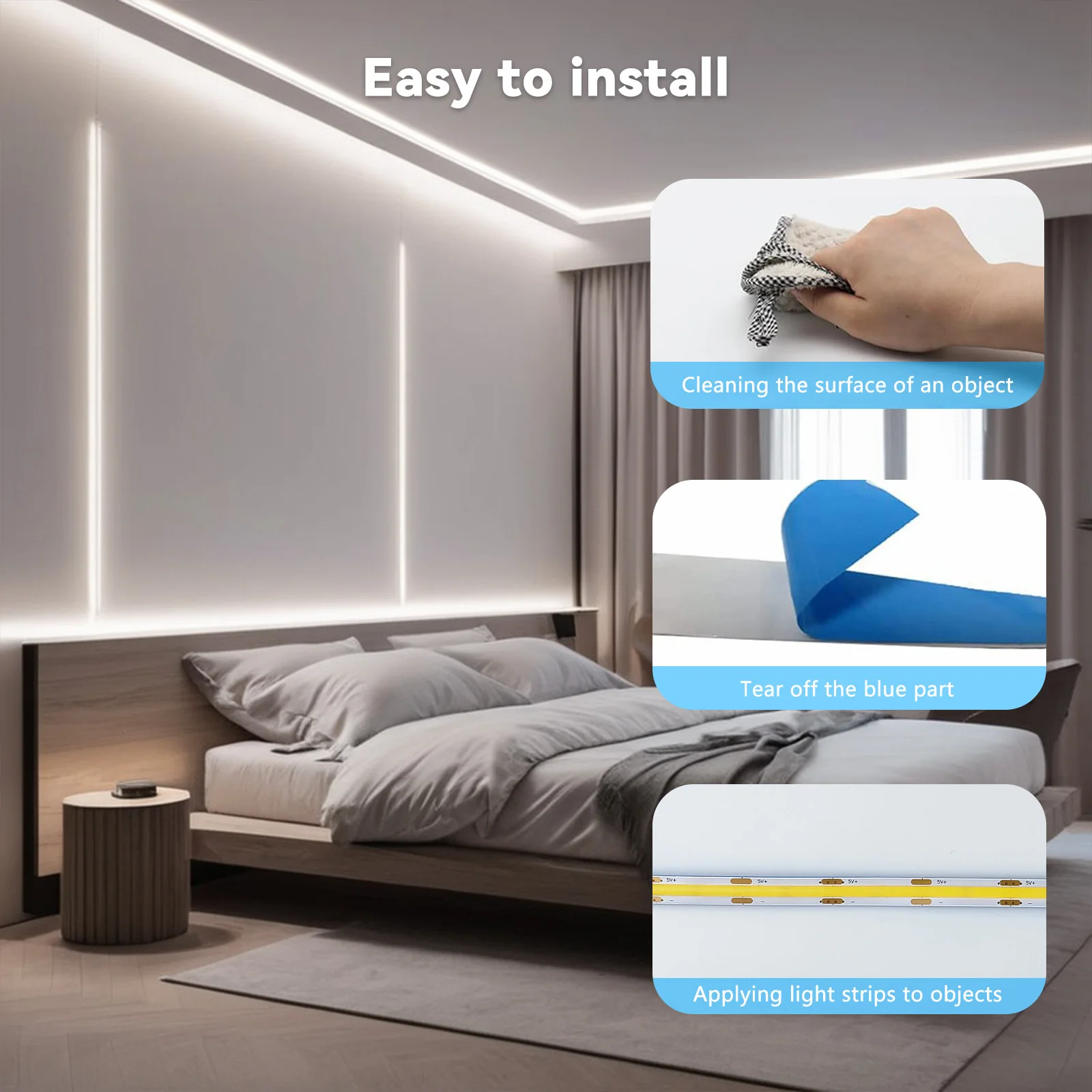5V USB COB LED Light Strip Linear Touch Dimmable Flexible Diode Tape Home Christmas Lights TV Mirror Backlight Room Decoration
