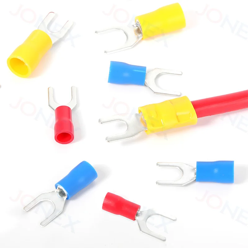 50PCS Fork Crimp Terminals Electrical Wire Connectors M4/M5/M6 U Type Insulated Spade Lugs For Quick Splicing Cables Connection