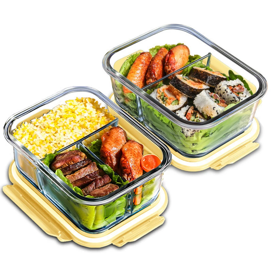 Lunch Box Glass Food Storage Containers with Lids Meal Prep Containers Glass Fresh-Keeping Box Airtight Lunch Boxes Bento Boxes