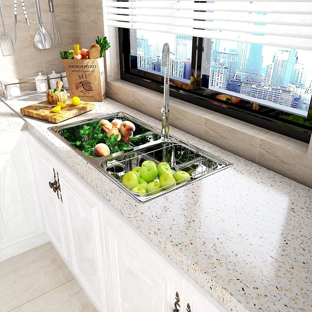 Terrazzo Countertops Waterproof Kitchen Countertop Marble Wallpaper Vinyl Self Adhesive White Granite Countertop Contact Paper