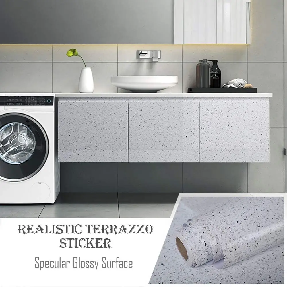 Terrazzo Countertops Waterproof Kitchen Countertop Marble Wallpaper Vinyl Self Adhesive White Granite Countertop Contact Paper
