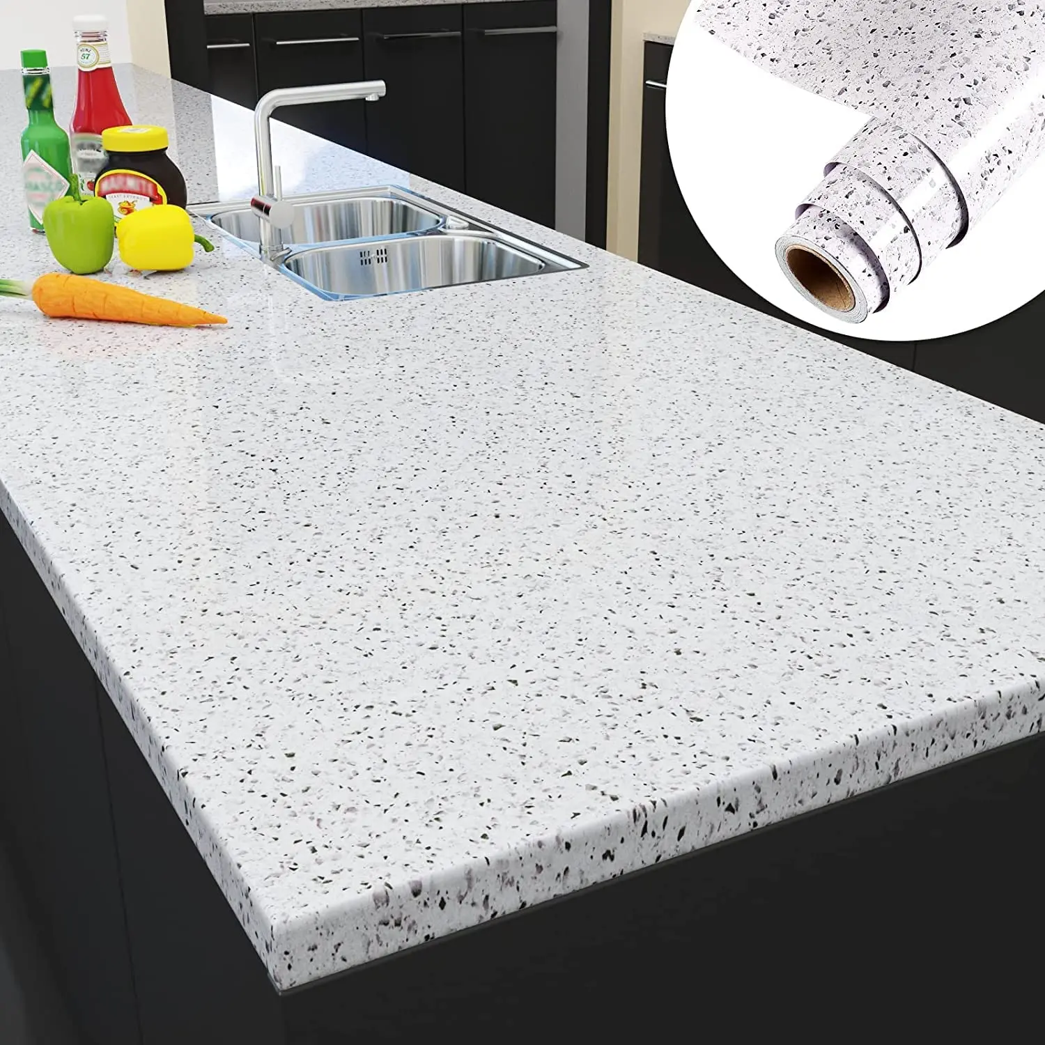 Terrazzo Countertops Waterproof Kitchen Countertop Marble Wallpaper Vinyl Self Adhesive White Granite Countertop Contact Paper