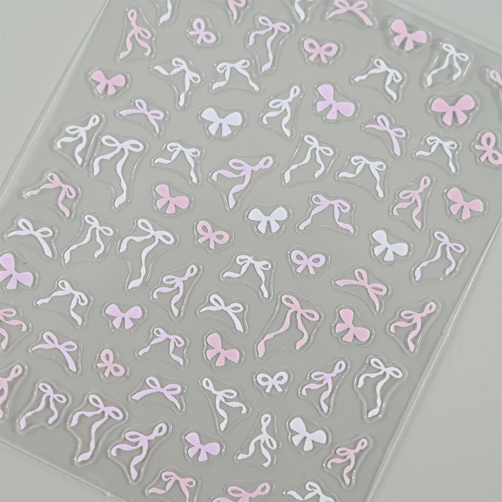 1pcs 5D Sweet Bow Nail Sticker Kawaii Pink Black White Long Ribbon Bowknot Self Adhesive Nail Art Stickers Decoration Decals DIY