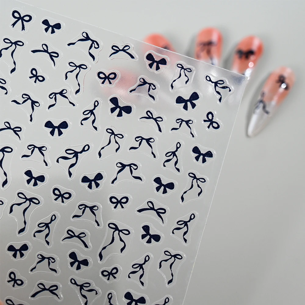1pcs 5D Sweet Bow Nail Sticker Kawaii Pink Black White Long Ribbon Bowknot Self Adhesive Nail Art Stickers Decoration Decals DIY