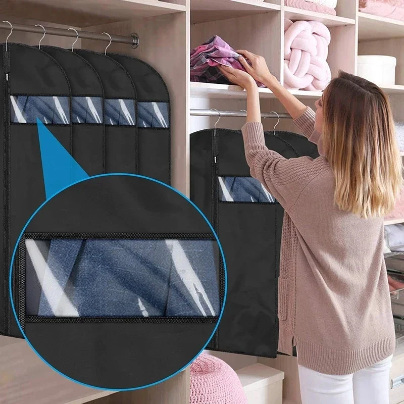 5PCS Dustproof Clothing Covers Waterproof Clothes Dust Cover Coat Suit Dress Protector Hanging Garment Bags Closet Organizer