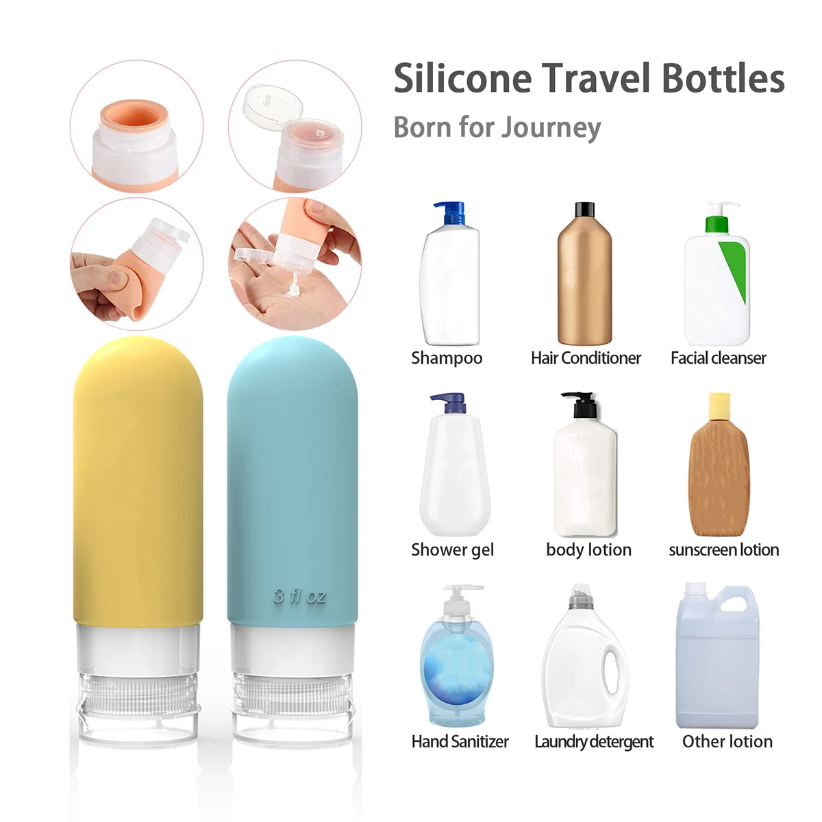 4 Pack Leak Proof Travel Bottle Set Made Of Silicone - TSA-Approved Containers For Toiletries And Conditioner