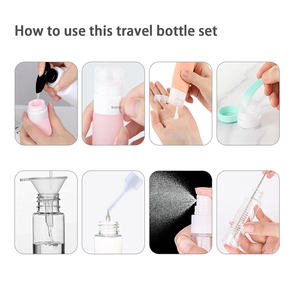 4 Pack Leak Proof Travel Bottle Set Made Of Silicone - TSA-Approved Containers For Toiletries And Conditioner