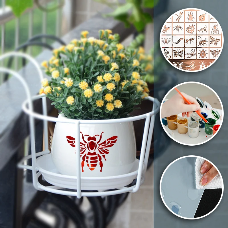 YOMDID 20pcs Insect Series Painting Hollow Out Stencils Reusable DIY Dragonfly, Bee, and other Insect Pattern Graffiti Templates