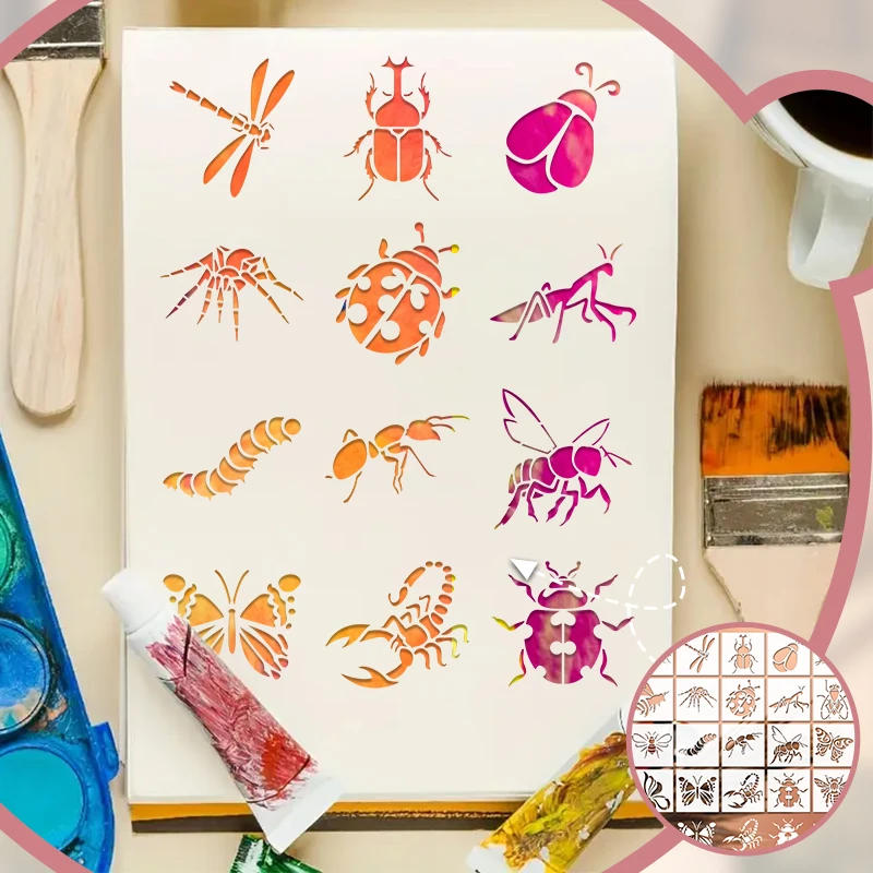 YOMDID 20pcs Insect Series Painting Hollow Out Stencils Reusable DIY Dragonfly, Bee, and other Insect Pattern Graffiti Templates