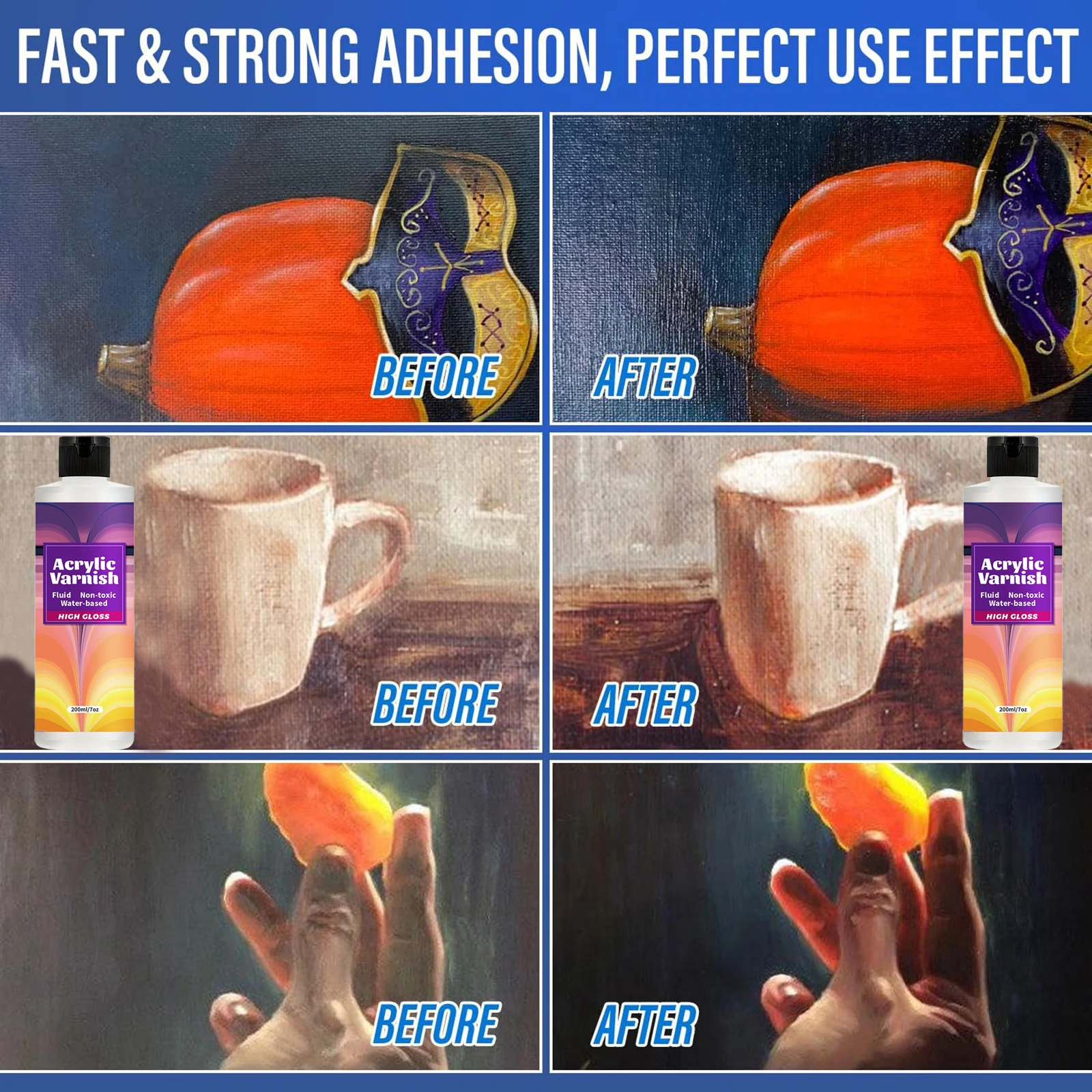 200ML Acrylic Varnish High Gloss Finish, Protective Clear Coat for Paintings, Non-Yellowing Waterproof Sealant, Anti-Cracking wi