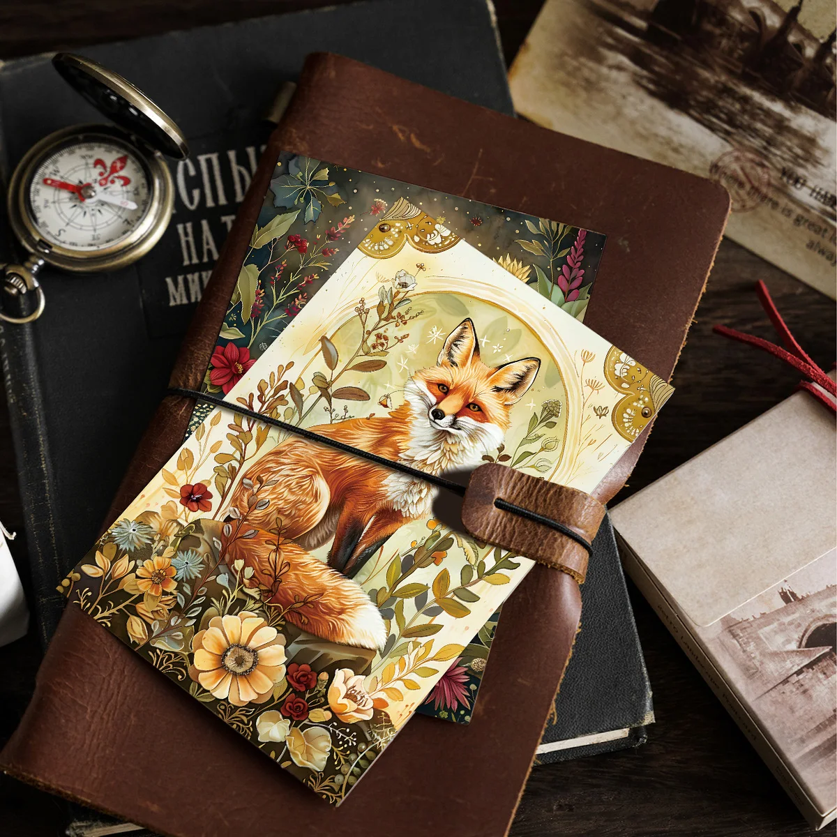 12pcs Enchanted Midnight Woodland Animals Postcards,Floral & Fauna Greeting Cards without Envelopes,Wall Art Prints Home Decor