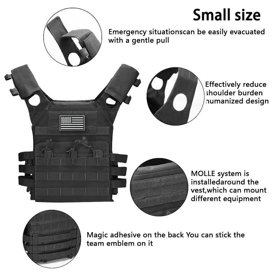 MOLLE outdoor training vest (including US flag emblem) with convenient expansion, lightweight and multifunctional JPC vest