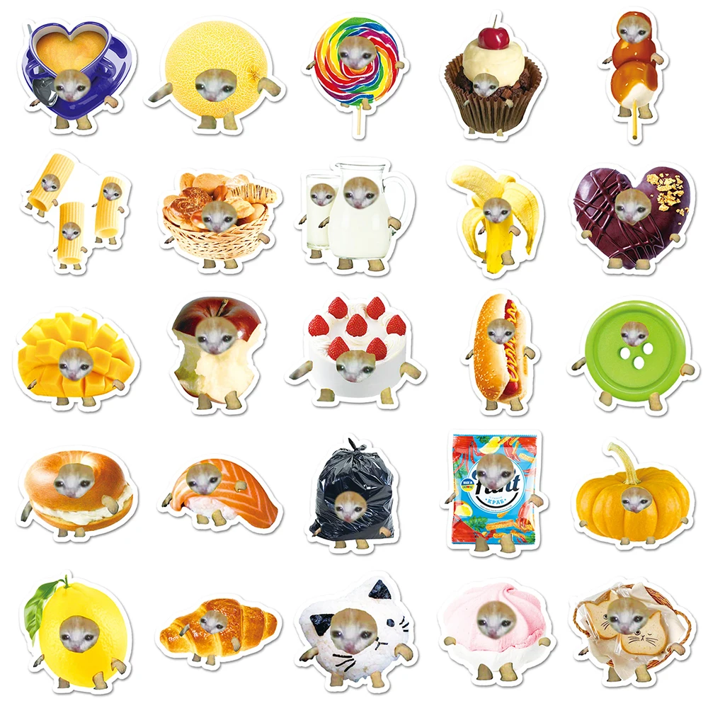 10/30/50pcs Funny Food Cat Meme Waterproof Graffiti Stickers Aesthetic Decorative Decal Laptop Phone Fridge Scrapbooking Sticker