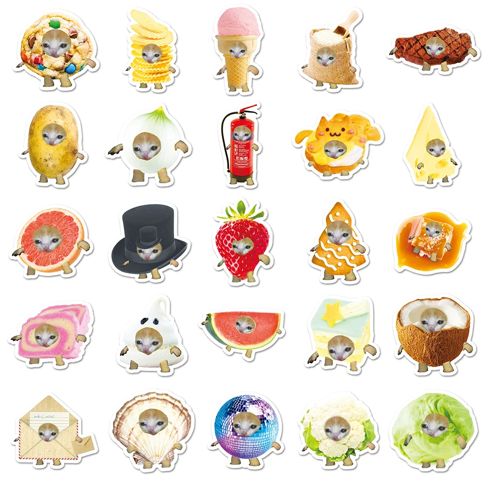 10/30/50pcs Funny Food Cat Meme Waterproof Graffiti Stickers Aesthetic Decorative Decal Laptop Phone Fridge Scrapbooking Sticker