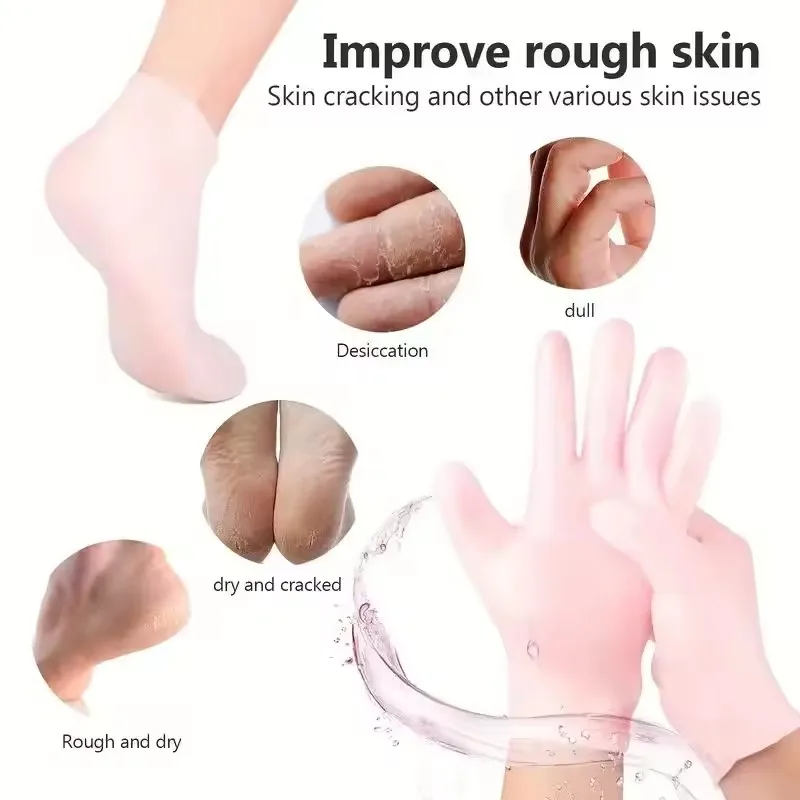 Silicone Skin Care 3-Piece Set - Reusable Moisturizing Mask Set, Gloves, Socks - For Face, Hands and Feet Dry, Cracked Skin, Set