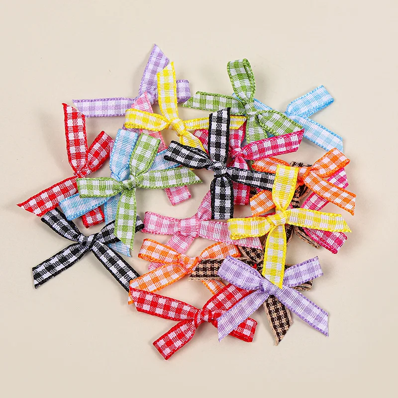 50Pcs/Lot Mini Plaid Stain Ribbon Bow Checkered Gingham Bow For DIY Sewing Crafts Wedding Decoration Hairpin Garment Accessories